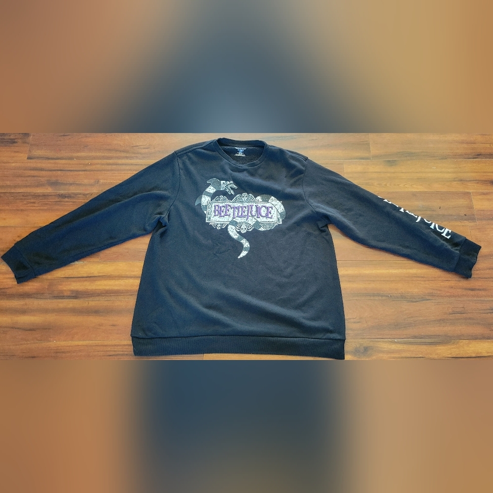 Men's Black & Purple Beetlejuice Graphic Pull Over Sweater